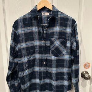 SO Women's Navy and Light Blue Plaid Button Down Shirt XS
